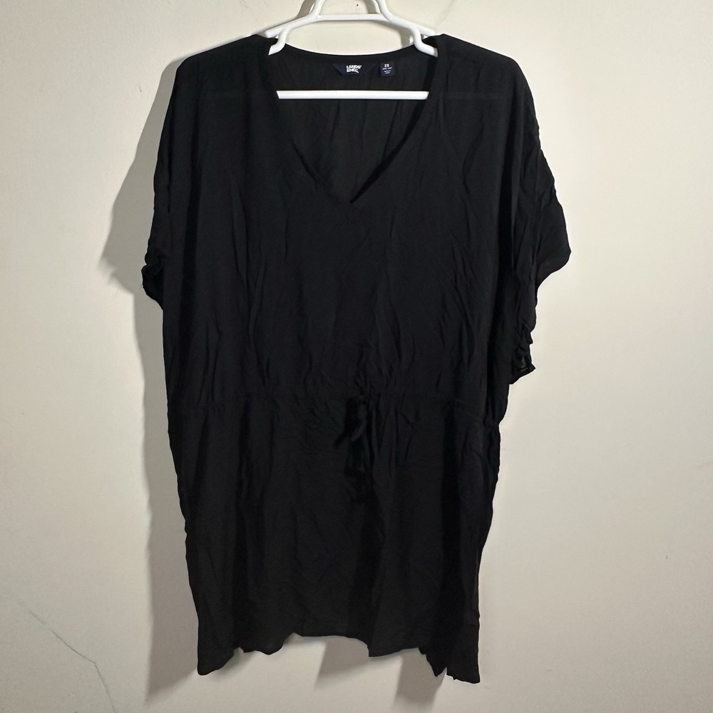 Lands'‎ End Womens Beach Cover Up Dress Black Size XL XXL Dolman Sleeves
